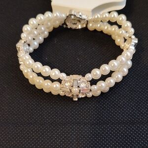 Croft & Barrow Cream Pearl Bracelet with Silver And Rhinestone Details